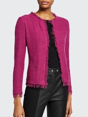 IRO SHAVANISPE Fuchsia Fringed Bouclé Jacket Bergdorf Designer Tweed Preppy Y2K
